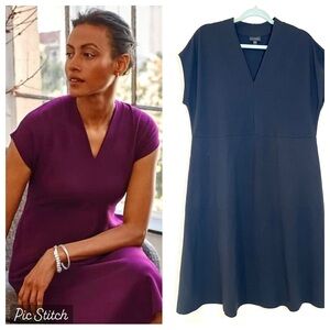 J Jill Wearever Black Sleeveless Lagenlook V-Neck Shift Dress With Pockets L